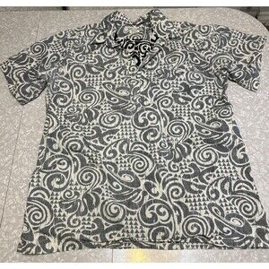 Go Barefoot Hawaiian Shirt Mens 100% cotton black white tribal Polynesian XLT